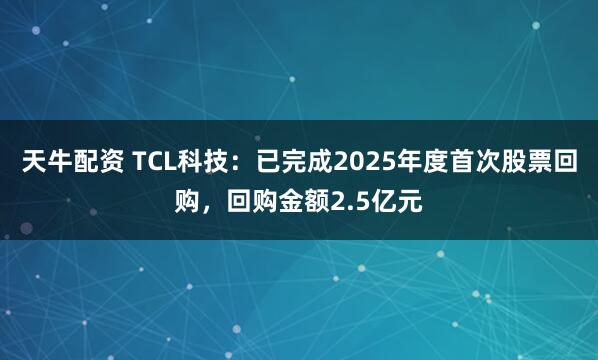 天牛配资 TCL科技：已完成2025年度首次股票回购，回购金额2.5亿元