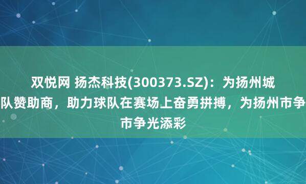 双悦网 扬杰科技(300373.SZ)：为扬州城市足球队赞助商，助力球队在赛场上奋勇拼搏，为扬州市争光添彩